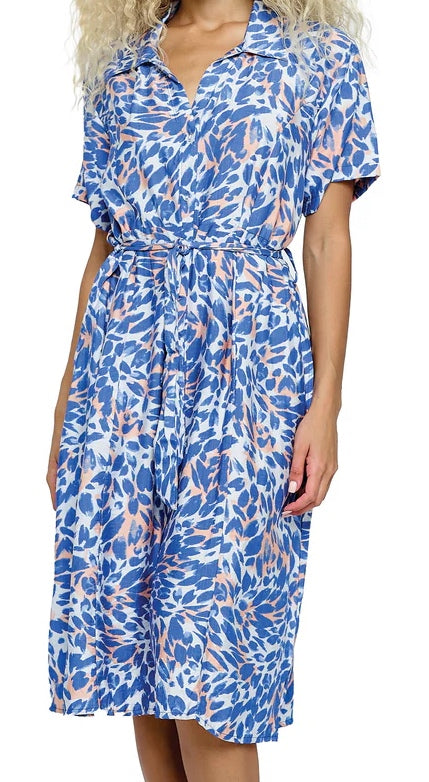 Women's Boho Dress Button-Up Belted Animal Print