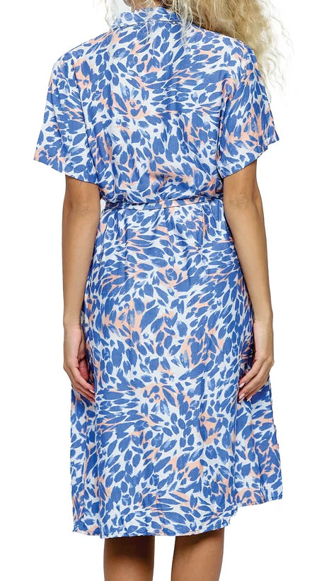 Women's Boho Dress Button-Up Belted Animal Print